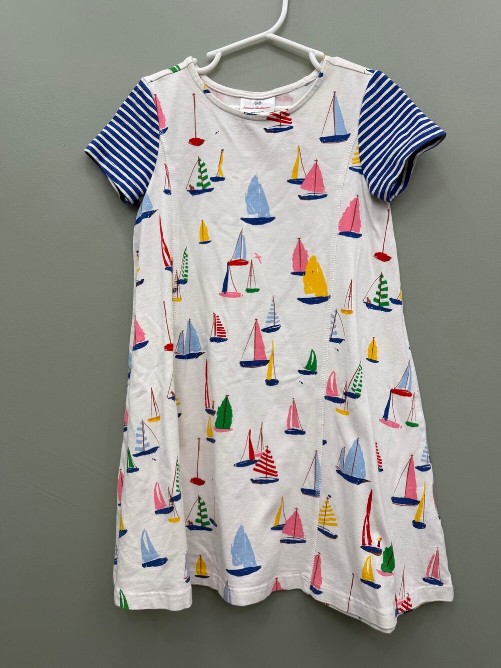 Hanna Andersson Sailboat Dress Girls 120 6-7 Nautical Cotton Swing Stripe
